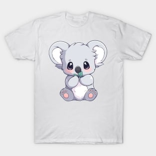 Grey Koala eating leaves T-Shirt